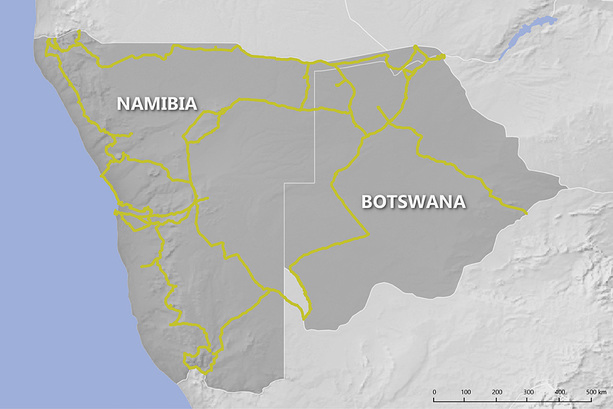Reiseroute Botswana und Namibia